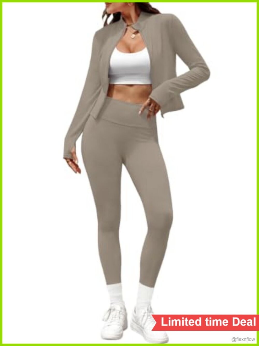 2PC Workout Set with Leggings 7/8 Length 4 Pockets Thumbholes